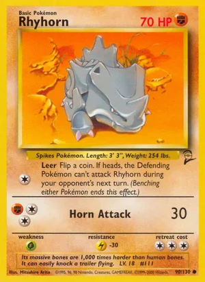 Rhyhorn 090/130 Common, Base Set 2 Pokémon TCG card
