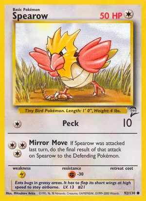 Spearow 092/130 Common, Base Set 2 Pokémon TCG card