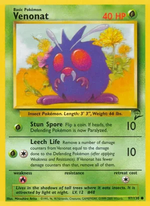Venonat 097/130 Common, Base Set 2 Pokémon TCG card