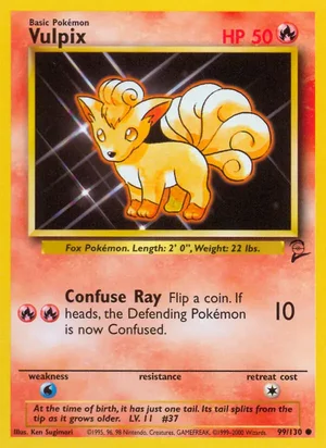 Vulpix 099/130 Common, Base Set 2 Pokémon TCG card