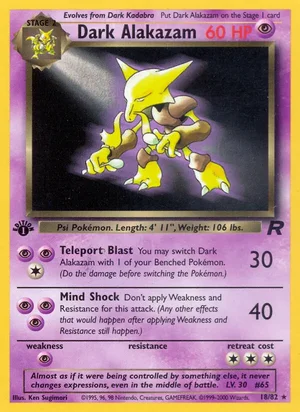 Dark Alakazam (18) 018/082 Rare, Team Rocket Pokémon TCG card