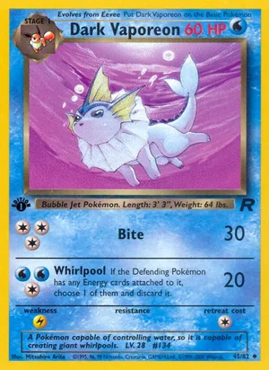 Dark Vaporeon 045/082 Uncommon, Team Rocket Pokémon TCG card