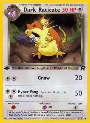 Dark Raticate 051/082 Common, Team Rocket Pokémon TCG card