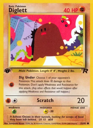 Diglett 052/082 Common, Team Rocket Pokémon TCG card