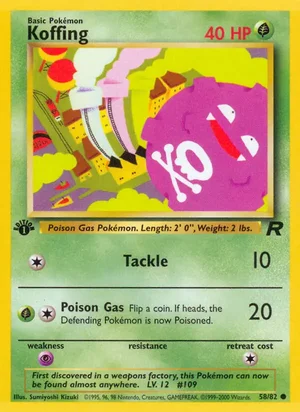 Koffing 058/082 Common, Team Rocket Pokémon TCG card