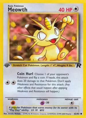 Meowth 062/082 Common, Team Rocket Pokémon TCG card