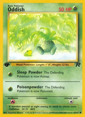 Oddish 063/082 Common, Team Rocket Pokémon TCG card