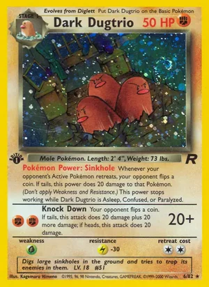 Dark Dugtrio (6) 006/082 Holo Rare, Team Rocket Pokémon TCG card
