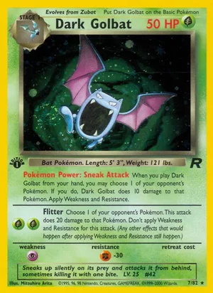 Dark Golbat (7) 007/082 Holo Rare, Team Rocket Pokémon TCG card