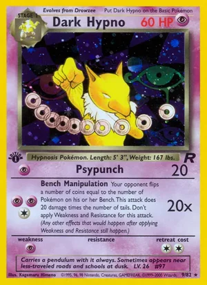 Dark Hypno (9) 009/082 Holo Rare, Team Rocket Pokémon TCG card