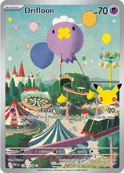 Drifloon 30th Celebration Pok&eacute;mon TCG Secret Rare 136