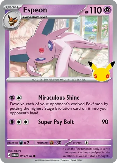Espeon 30th Celebration Pok&eacute;mon TCG 069/128