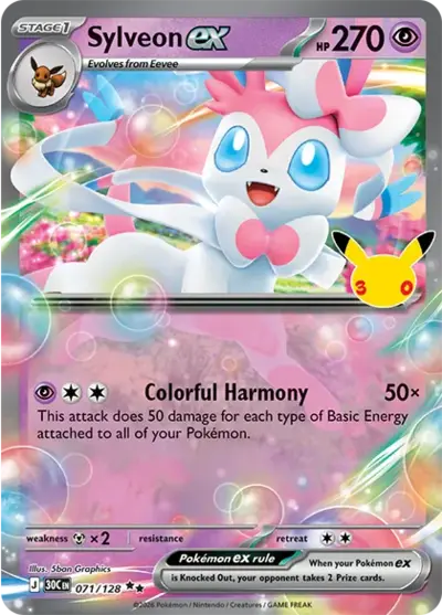 Sylveon ex 30th Celebration Pok&eacute;mon TCG 071/128