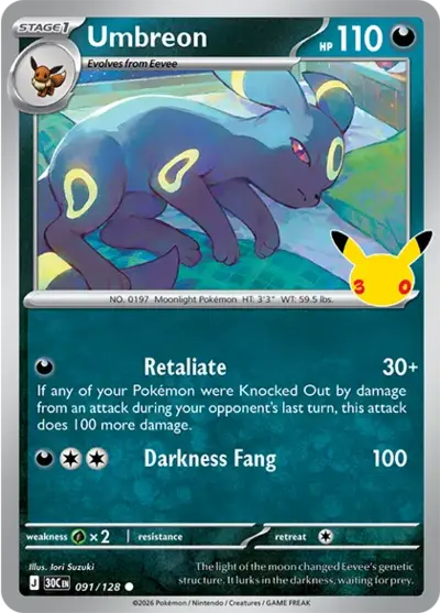 Umbreon 30th Celebration Pok&eacute;mon TCG 091/128
