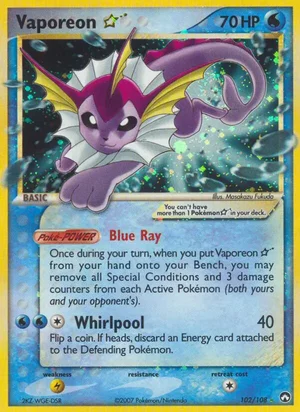 Vaporeon Gold Star card, EX Power Keepers