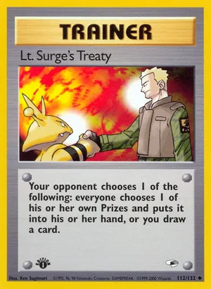 Lt. Surge's Treaty 112/132 Uncommon, Gym Heroes Pokémon TCG card