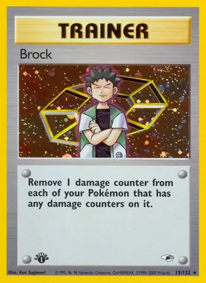 Brock (15) 015/132 Holo Rare, Gym Heroes Pokémon TCG card