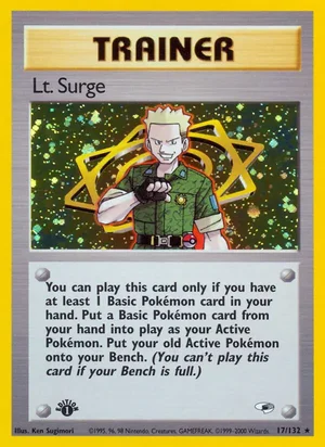 Lt. Surge (17) 017/132 Holo Rare, Gym Heroes Pokémon TCG card