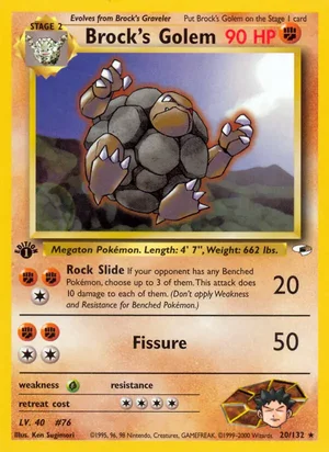 Brock's Golem 020/132 Rare, Gym Heroes Pokémon TCG card