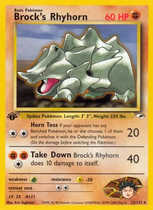 Brock's Rhyhorn (22) 022/132 Rare, Gym Heroes Pokémon TCG card