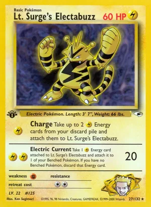 Lt. Surge's Electabuzz (27) 027/132 Rare, Gym Heroes Pokémon TCG card