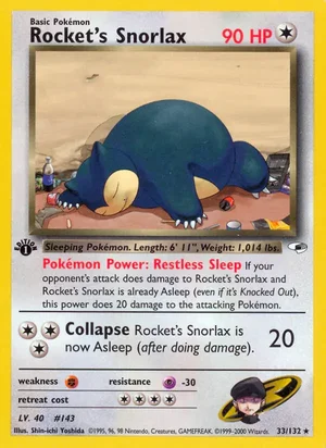 Rocket's Snorlax 033/132 Rare, Gym Heroes Pokémon TCG card