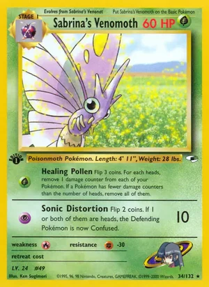 Sabrina's Venomoth 034/132 Rare, Gym Heroes Pokémon TCG card