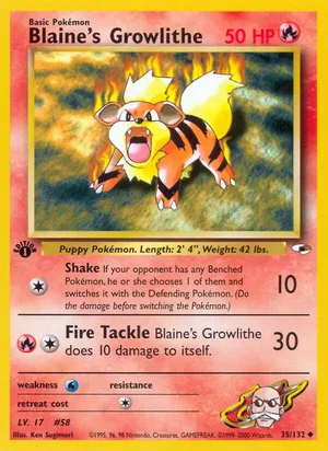 Blaine's Growlithe (35) 035/132 Uncommon, Gym Heroes Pokémon TCG card