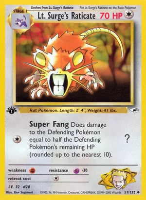 Lt. Surge's Raticate 051/132 Uncommon, Gym Heroes Pokémon TCG card