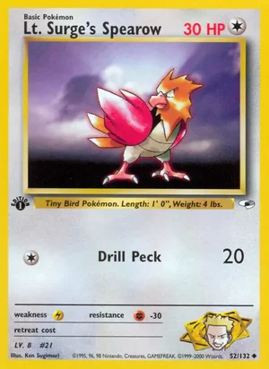 Lt. Surge's Spearow (52) 052/132 Uncommon, Gym Heroes Pokémon TCG card