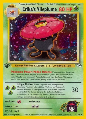 Erika's Vileplume 005/132 Holo Rare, Gym Heroes Pokémon TCG card