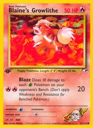 Blaine's Growlithe (62) 062/132 Common, Gym Heroes Pokémon TCG card