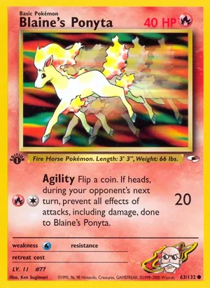Blaine's Ponyta 063/132 Common, Gym Heroes Pokémon TCG card