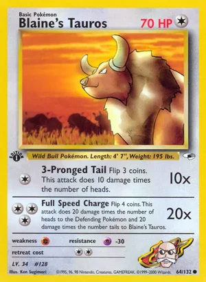 Blaine's Tauros 064/132 Common, Gym Heroes Pokémon TCG card