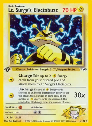 Lt. Surge's Electabuzz (6) 006/132 Holo Rare, Gym Heroes Pokémon TCG card