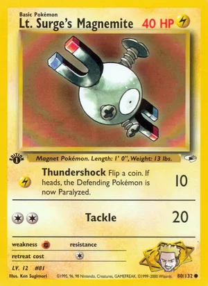 Lt. Surge's Magnemite (80) 080/132 Common, Gym Heroes Pokémon TCG card