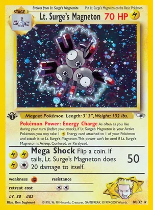 Lt. Surge's Magneton 008/132 Holo Rare, Gym Heroes Pokémon TCG card