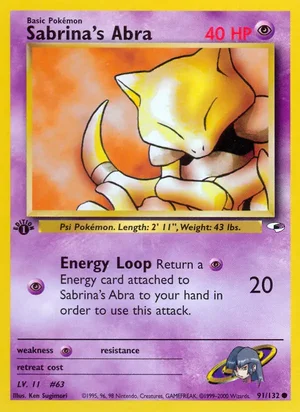 Sabrina's Abra 091/132 Common, Gym Heroes Pokémon TCG card