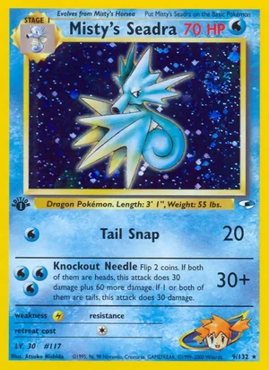 Misty's Seadra 009/132 Holo Rare, Gym Heroes Pokémon TCG card
