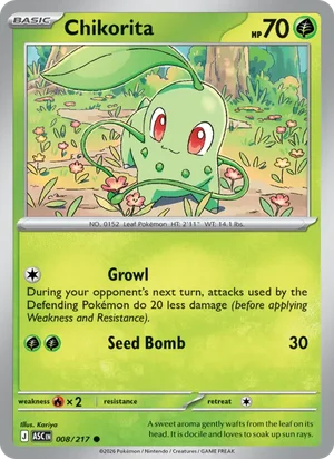 Chikorita 008/217 Common, Ascended Heroes Pokémon TCG card