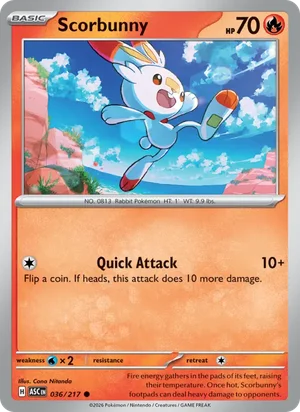 Scorbunny 036/217 Common, Ascended Heroes Pokémon TCG card