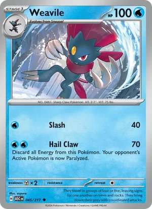 Weavile 045/217 Uncommon, Ascended Heroes Pokémon TCG card