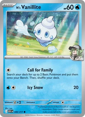 N's Vanillite 049/217 Common, Ascended Heroes Pokémon TCG card