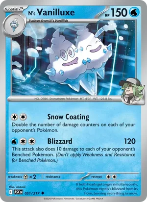 N's Vanilluxe 051/217 Uncommon, Ascended Heroes Pokémon TCG card