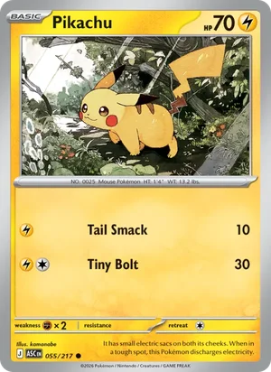 Pikachu 055/217 Common, Ascended Heroes Pokémon TCG card