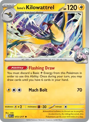 Iono's Kilowattrel 072/217 Rare, Ascended Heroes Pokémon TCG card