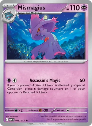 Mismagius 086/217 Rare, Ascended Heroes Pokémon TCG card
