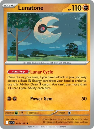 Lunatone 105/217 Rare, Ascended Heroes Pokémon TCG card