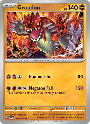 Groudon 108/217 Rare, Ascended Heroes Pokémon TCG card