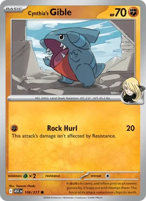 Cynthia's Gible 109/217 Common, Ascended Heroes Pokémon TCG card